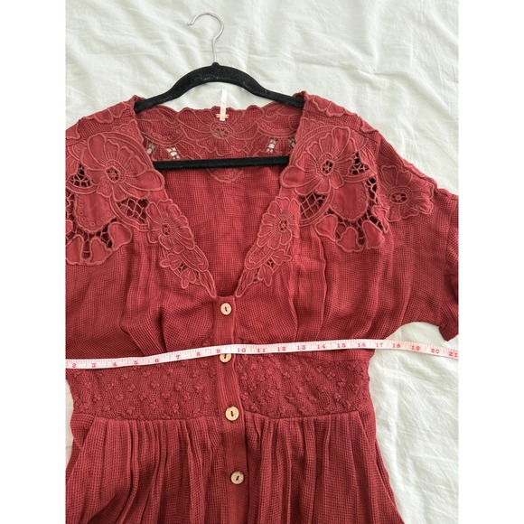 Free People Collette Maxi Dress M Rust Lace Boho Button Front Romantic Cottage - Picture 10 of 11